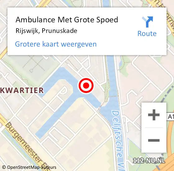 Locatie op kaart van de 112 melding: Ambulance Met Grote Spoed Naar Rijswijk, Prunuskade op 22 augustus 2022 05:24
