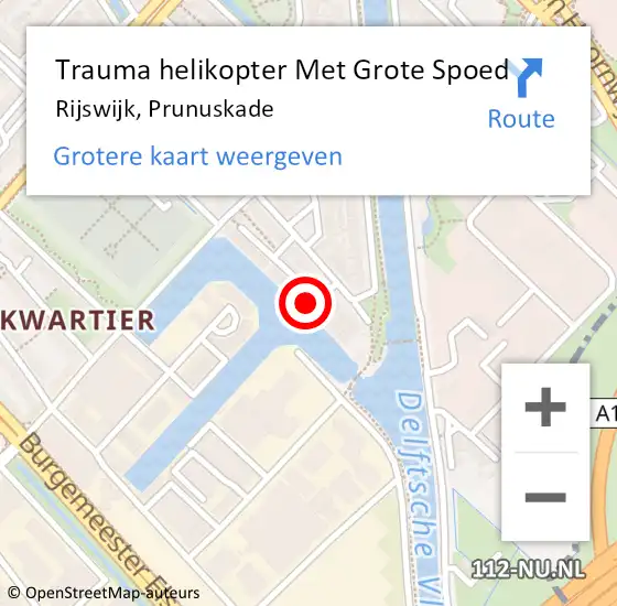 Locatie op kaart van de 112 melding: Trauma helikopter Met Grote Spoed Naar Rijswijk, Prunuskade op 22 augustus 2022 05:31