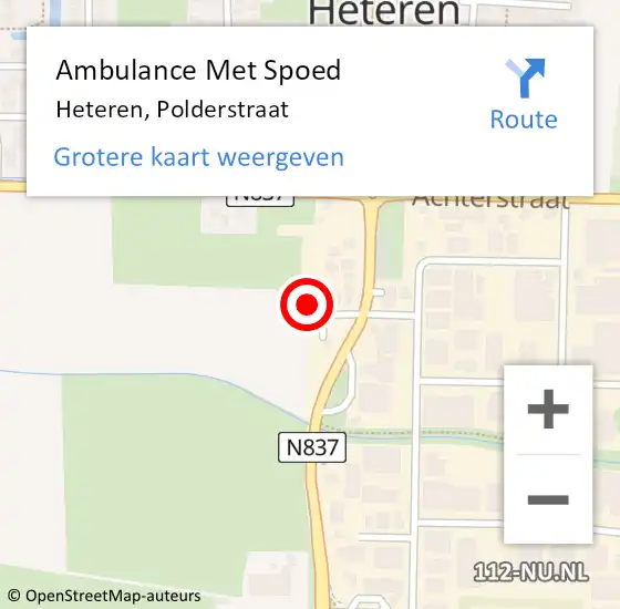 Locatie op kaart van de 112 melding: Ambulance Met Spoed Naar Heteren, Polderstraat op 22 augustus 2022 06:36