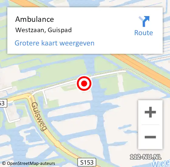 Locatie op kaart van de 112 melding: Ambulance Westzaan, Guispad op 22 augustus 2022 06:58