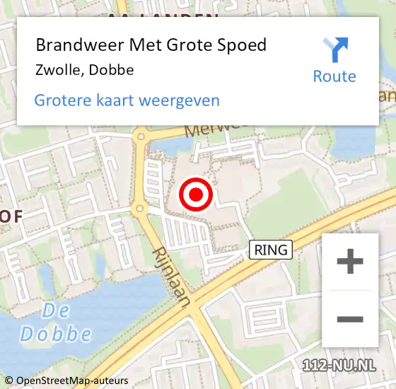 Locatie op kaart van de 112 melding: Brandweer Met Grote Spoed Naar Zwolle, Dobbe op 22 augustus 2022 07:29