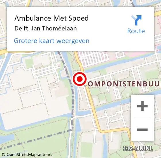 Locatie op kaart van de 112 melding: Ambulance Met Spoed Naar Delft, Jan Thoméelaan op 22 augustus 2022 07:30