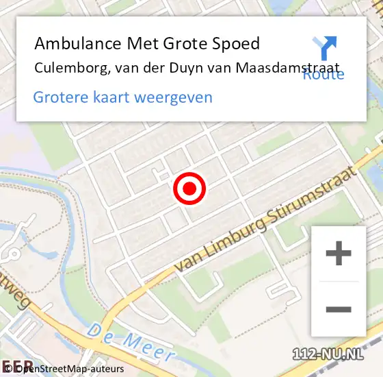 Locatie op kaart van de 112 melding: Ambulance Met Grote Spoed Naar Culemborg, van der Duyn van Maasdamstraat op 22 augustus 2022 07:47