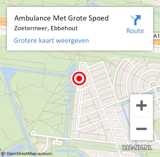 Locatie op kaart van de 112 melding: Ambulance Met Grote Spoed Naar Zoetermeer, Ebbehout op 22 augustus 2022 08:27