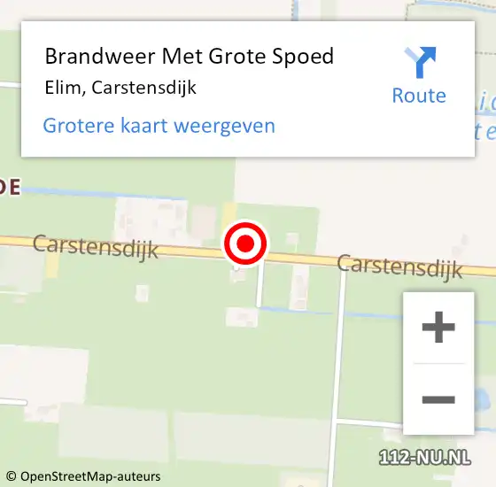 Locatie op kaart van de 112 melding: Brandweer Met Grote Spoed Naar Elim, Carstensdijk op 27 juli 2014 08:37