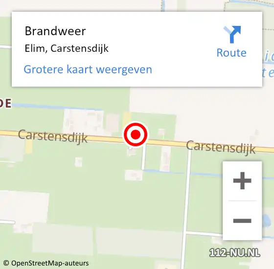 Locatie op kaart van de 112 melding: Brandweer Elim, Carstensdijk op 27 juli 2014 08:38