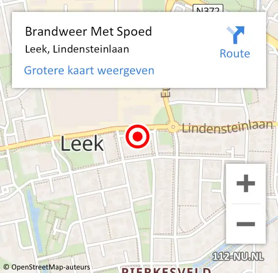 Locatie op kaart van de 112 melding: Brandweer Met Spoed Naar Leek, Lindensteinlaan op 22 augustus 2022 09:34