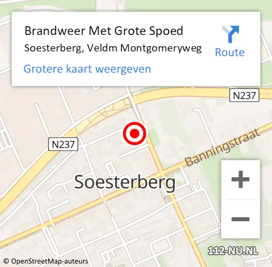 Locatie op kaart van de 112 melding: Brandweer Met Grote Spoed Naar Soesterberg, Veldm Montgomeryweg op 22 augustus 2022 09:39