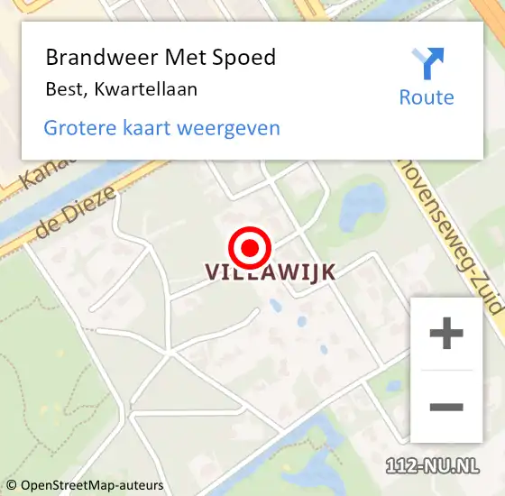 Locatie op kaart van de 112 melding: Brandweer Met Spoed Naar Best, Kwartellaan op 22 augustus 2022 09:54