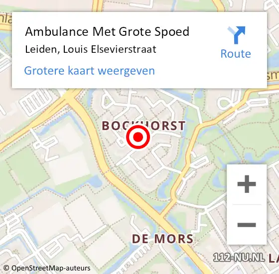 Locatie op kaart van de 112 melding: Ambulance Met Grote Spoed Naar Leiden, Louis Elsevierstraat op 22 augustus 2022 10:00