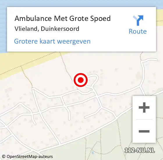 Locatie op kaart van de 112 melding: Ambulance Met Grote Spoed Naar Vlieland, Duinkersoord op 27 juli 2014 08:46