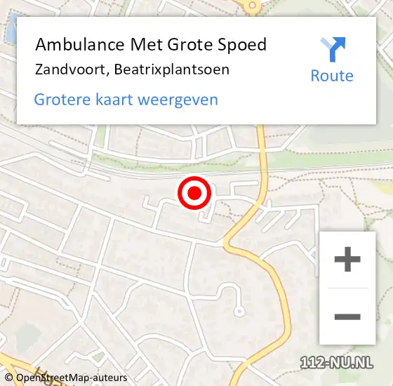 Locatie op kaart van de 112 melding: Ambulance Met Grote Spoed Naar Zandvoort, Beatrixplantsoen op 22 augustus 2022 10:22