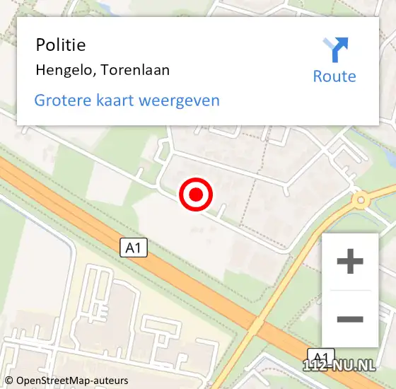 Locatie op kaart van de 112 melding: Politie Hengelo, Torenlaan op 22 augustus 2022 10:39