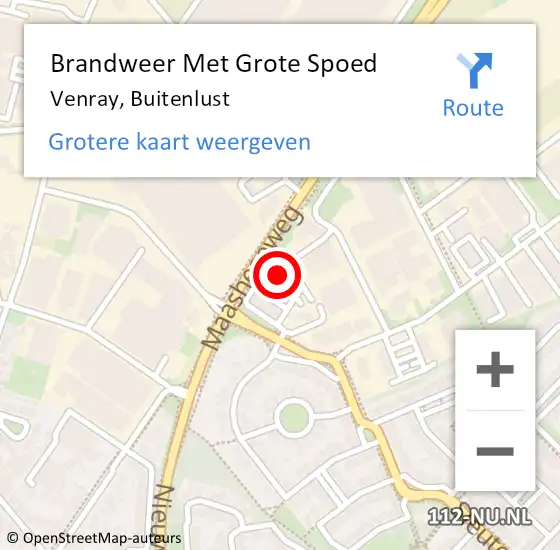 Locatie op kaart van de 112 melding: Brandweer Met Grote Spoed Naar Venray, Buitenlust op 22 augustus 2022 10:40