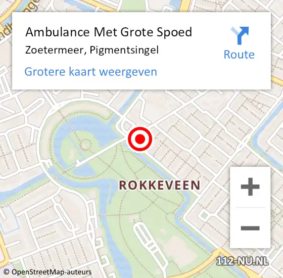 Locatie op kaart van de 112 melding: Ambulance Met Grote Spoed Naar Zoetermeer, Pigmentsingel op 22 augustus 2022 10:48