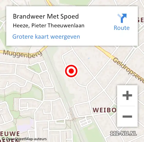 Locatie op kaart van de 112 melding: Brandweer Met Spoed Naar Heeze, Pieter Theeuwenlaan op 22 augustus 2022 10:48