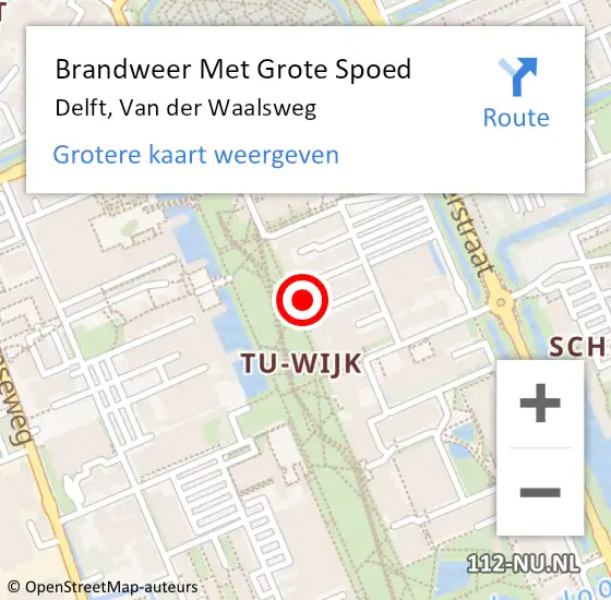 Locatie op kaart van de 112 melding: Brandweer Met Grote Spoed Naar Delft, Van der Waalsweg op 22 augustus 2022 10:51