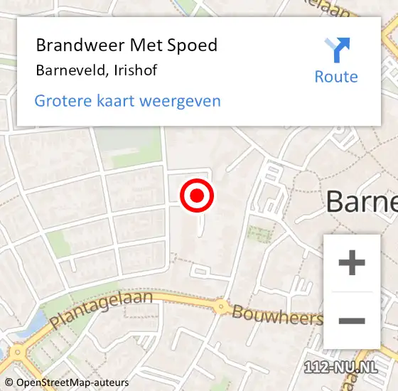 Locatie op kaart van de 112 melding: Brandweer Met Spoed Naar Barneveld, Irishof op 22 augustus 2022 10:56