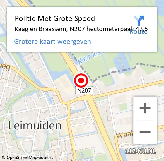 Locatie op kaart van de 112 melding: Politie Met Grote Spoed Naar Kaag en Braassem, N207 hectometerpaal: 47,5 op 22 augustus 2022 11:16