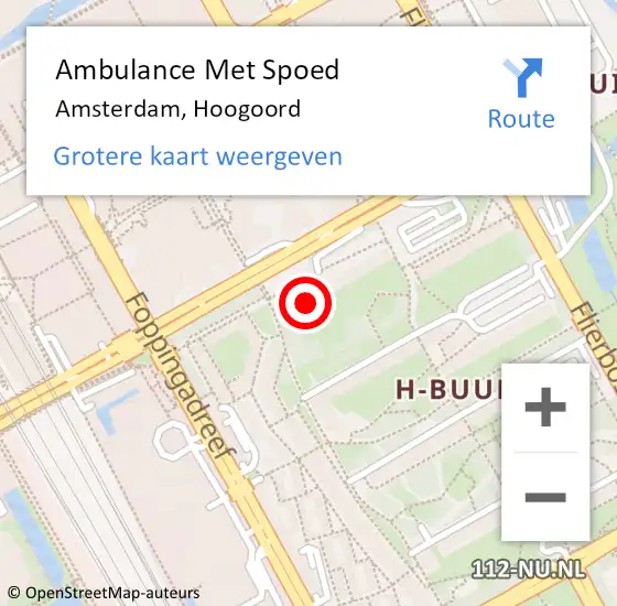 Locatie op kaart van de 112 melding: Ambulance Met Spoed Naar Amsterdam-Zuidoost, Hoogoord op 22 augustus 2022 11:19