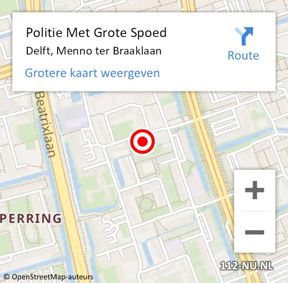 Locatie op kaart van de 112 melding: Politie Met Grote Spoed Naar Delft, Menno ter Braaklaan op 22 augustus 2022 11:25