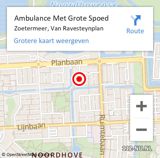 Locatie op kaart van de 112 melding: Ambulance Met Grote Spoed Naar Zoetermeer, Van Ravesteynplan op 22 augustus 2022 11:32