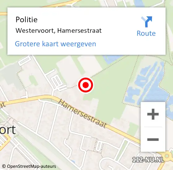 Locatie op kaart van de 112 melding: Politie Westervoort, Hamersestraat op 22 augustus 2022 11:33