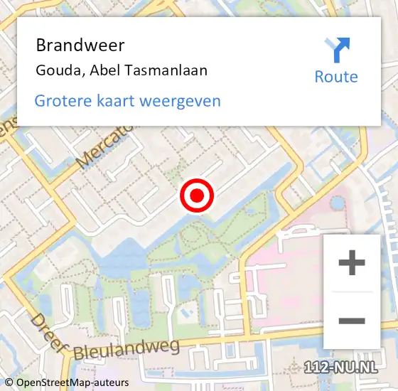 Locatie op kaart van de 112 melding: Brandweer Gouda, Abel Tasmanlaan op 22 augustus 2022 11:40