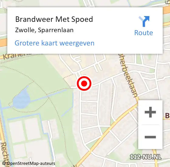 Locatie op kaart van de 112 melding: Brandweer Met Spoed Naar Zwolle, Sparrenlaan op 22 augustus 2022 12:10