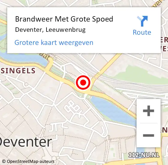 Locatie op kaart van de 112 melding: Brandweer Met Grote Spoed Naar Deventer, Leeuwenbrug op 22 augustus 2022 12:20