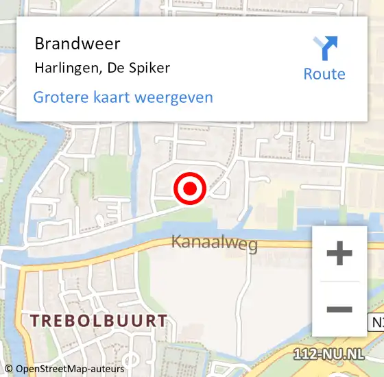 Locatie op kaart van de 112 melding: Brandweer Harlingen, De Spiker op 27 juli 2014 09:03