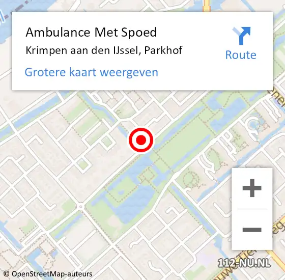 Locatie op kaart van de 112 melding: Ambulance Met Spoed Naar Krimpen aan den IJssel, Parkhof op 22 augustus 2022 12:30