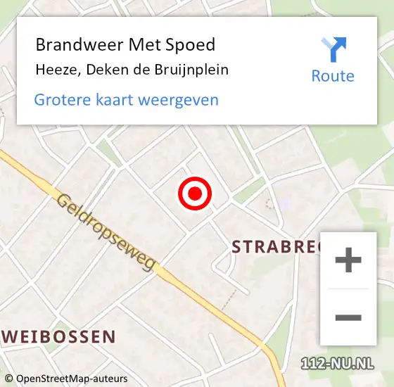 Locatie op kaart van de 112 melding: Brandweer Met Spoed Naar Heeze, Deken de Bruijnplein op 22 augustus 2022 12:54