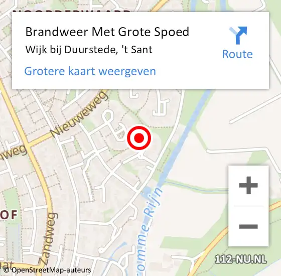 Locatie op kaart van de 112 melding: Brandweer Met Grote Spoed Naar Wijk bij Duurstede, 't Sant op 22 augustus 2022 13:01