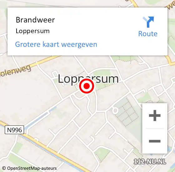 Locatie op kaart van de 112 melding: Brandweer Loppersum op 22 augustus 2022 13:01