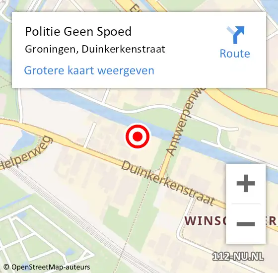 Locatie op kaart van de 112 melding: Politie Geen Spoed Naar Groningen, Duinkerkenstraat op 22 augustus 2022 13:18
