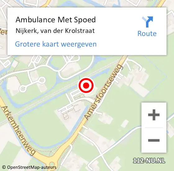 Locatie op kaart van de 112 melding: Ambulance Met Spoed Naar Nijkerk, van der Krolstraat op 22 augustus 2022 13:24