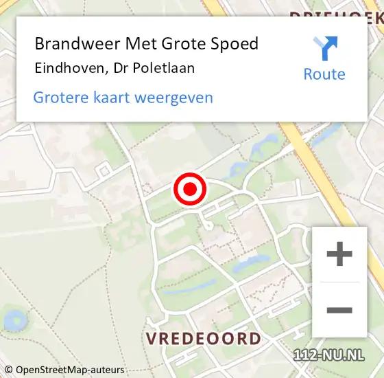 Locatie op kaart van de 112 melding: Brandweer Met Grote Spoed Naar Eindhoven, Dr Poletlaan op 22 augustus 2022 13:29