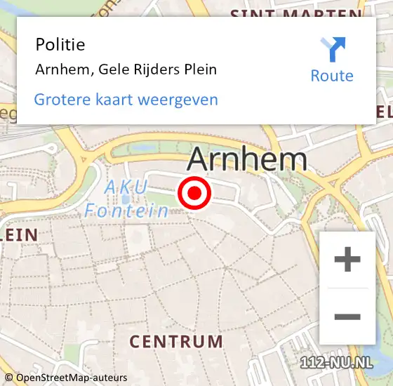 Locatie op kaart van de 112 melding: Politie Arnhem, Gele Rijders Plein op 22 augustus 2022 13:30