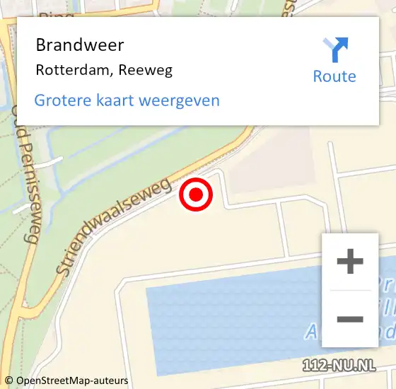 Locatie op kaart van de 112 melding: Brandweer Rotterdam, Reeweg op 22 augustus 2022 13:30