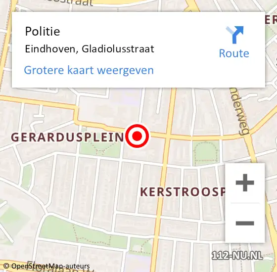 Locatie op kaart van de 112 melding: Politie Eindhoven, Gladiolusstraat op 22 augustus 2022 13:51