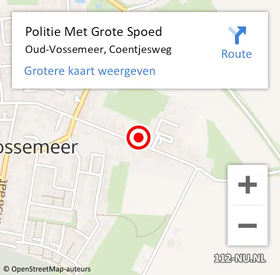 Locatie op kaart van de 112 melding: Politie Met Grote Spoed Naar Oud-Vossemeer, Coentjesweg op 22 augustus 2022 14:03