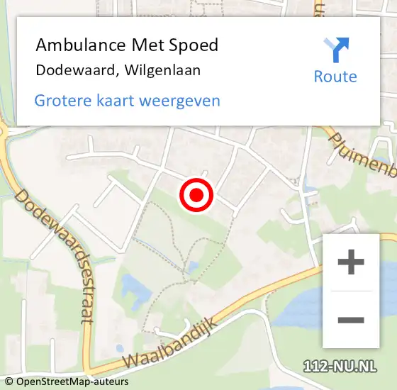 Locatie op kaart van de 112 melding: Ambulance Met Spoed Naar Dodewaard, Wilgenlaan op 22 augustus 2022 14:14