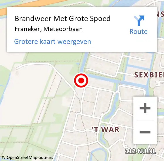 Locatie op kaart van de 112 melding: Brandweer Met Grote Spoed Naar Franeker, Meteoorbaan op 22 augustus 2022 14:16