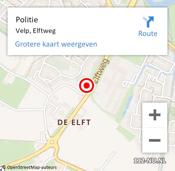 Locatie op kaart van de 112 melding: Politie Velp, Elftweg op 22 augustus 2022 14:33