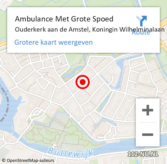 Locatie op kaart van de 112 melding: Ambulance Met Grote Spoed Naar Ouderkerk aan de Amstel, Koningin Wilhelminalaan op 22 augustus 2022 14:37