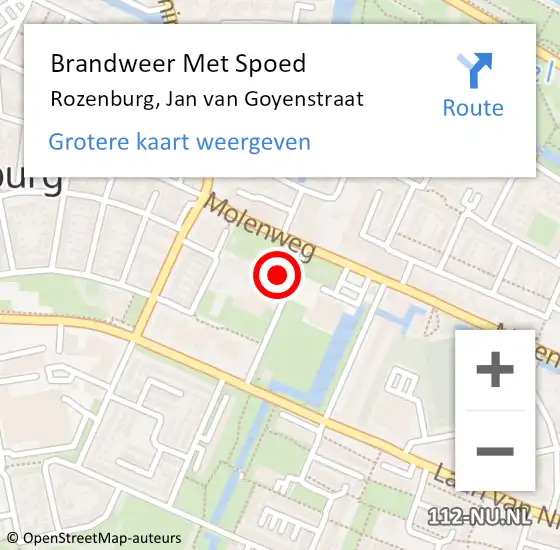 Locatie op kaart van de 112 melding: Brandweer Met Spoed Naar Rozenburg, Jan van Goyenstraat op 22 augustus 2022 14:53