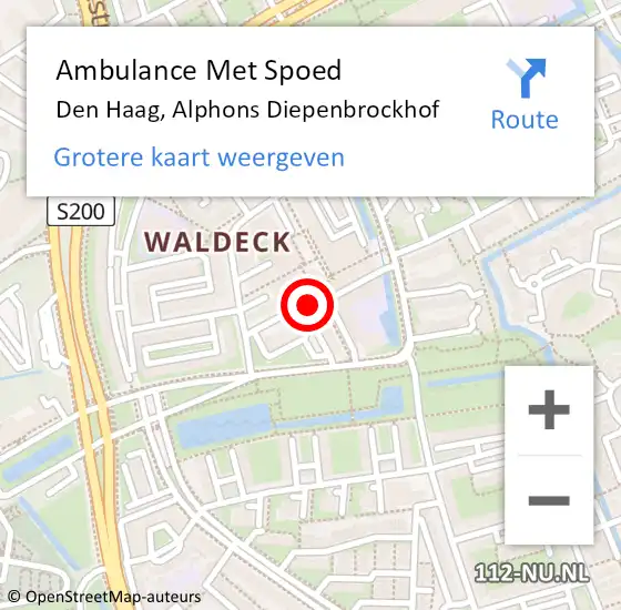 Locatie op kaart van de 112 melding: Ambulance Met Spoed Naar Den Haag, Alphons Diepenbrockhof op 22 augustus 2022 15:06