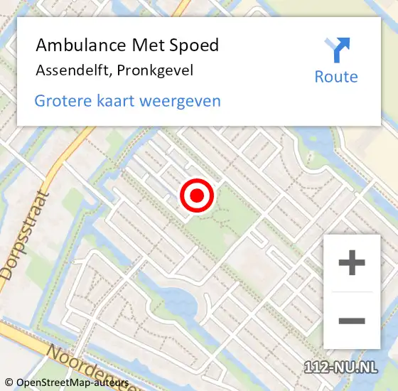 Locatie op kaart van de 112 melding: Ambulance Met Spoed Naar Assendelft, Pronkgevel op 22 augustus 2022 15:09