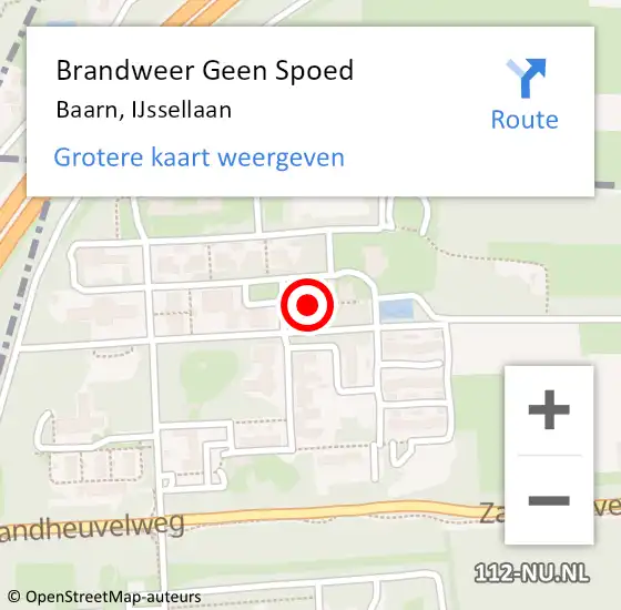 Locatie op kaart van de 112 melding: Brandweer Geen Spoed Naar Baarn, IJssellaan op 22 augustus 2022 15:09